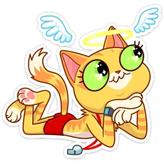 😇 gato, ángel, salvavidas, dibujo animado, animal, pegatina, silbato, halo whatsapp sticker