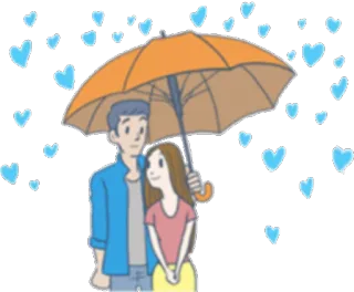 ☔ casal, guarda-chuva, amor, romance, corações, desenho animado telegram sticker