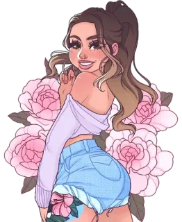 😁 donna, rose, cartoni animati, femmina, fiori, illustrazione telegram sticker
