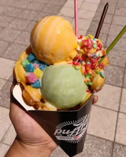 🍨 puff love Eis, Dessert, Bubble Waffle, Essen, Süß whatsapp sticker