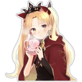 ☕️ Anime, Fille, Tasse, Cheveux Blonds, Dessin animé telegram sticker