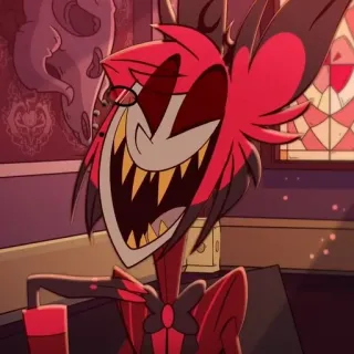 🌟 Alastor Hazbin Hotel 악마, 라디오, 빨간색, 웃는, 행복한, Hazbin Hotel, 만화, 캐릭터 telegram sticker