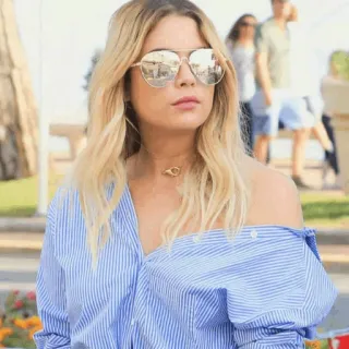 🍓 woman, portrait, sunglasses, blonde hair, fashion, blue shirt, style telegram sticker
