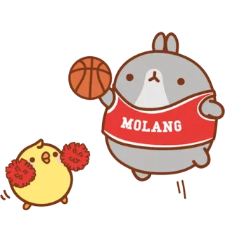 🏀 Molang MOLANG cartoon, basketball, sports, cute, rabbit, bird telegram sticker