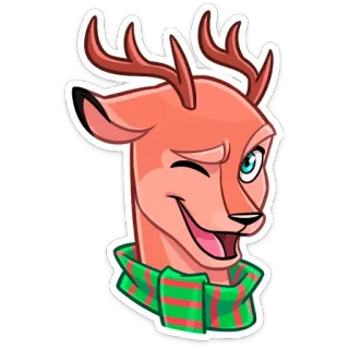 😉 鹿, 動物, 漫画, 角, マフラー, ウインク telegram sticker