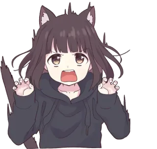 😾 Anime, Fille, Nekomimi, Kawaii, Mignon, En colère telegram sticker
