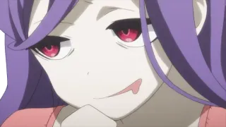 ❤️ Anime, Vrouwelijk, Paars haar, Rode ogen, Zelfgenoegzaam whatsapp sticker