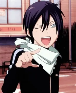 😘 Yato Noragami อนิเมะ, ยาโตะ, โนรางามิ, ตัวละคร, ยิ้ม, ขยิบตา, ชี้, ผ้าพันคอ telegram sticker