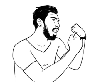 👊 man, beard, muscles, black and white, cartoon telegram sticker