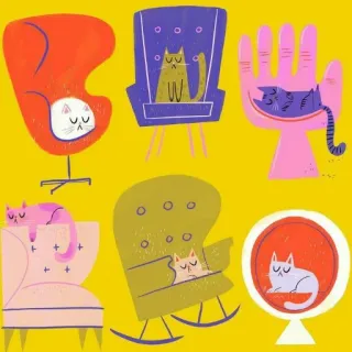 🐱 cats, furniture, chairs, cute, animals, sleep, cartoon, illustration whatsapp sticker