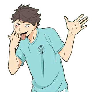 😛 Tooru Oikawa Haikyuu!! AOBA JOSAI VBC аниме, haikyuu, оикава, тоору оикава, аоба джосай, волейбол, стикер, смешной, средний палец telegram sticker