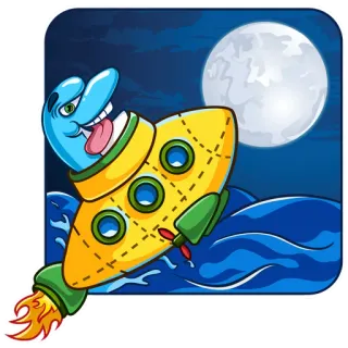 🚀 dessin animé, sous-marin, dauphin, nuit, lune, océan, eau, mer telegram sticker