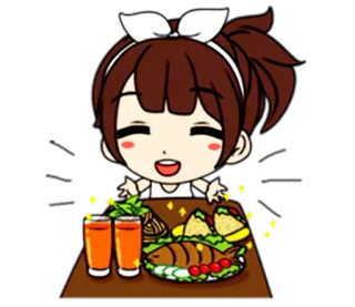 👸 Kreskówka, Jedzenie, Dziewczyna, Słodkie, Anime, Szczęśliwy telegram sticker