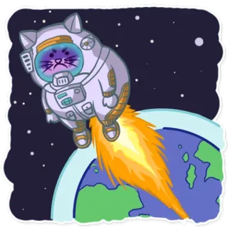 😛 猫, 宇航员, 太空, 地球, 火箭, 小猫, 星星 telegram sticker