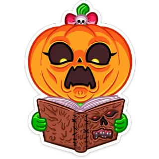 📖 halloween, zucca, spaventoso, libro, mostro, teschio, cartone animato, carino telegram sticker