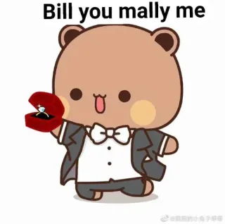 😂 Bill you mally me bear, cartoon, marriage, proposal, ring, love, cute, romantic whatsapp sticker