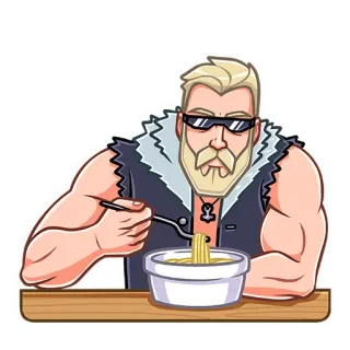 🍝 man, eating, pasta, character, sticker, sunglasses, blond, beard whatsapp sticker