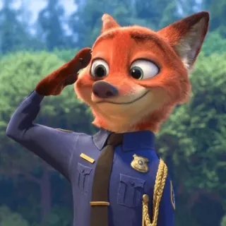🙂 Nick Wilde Zootopia polícia, oficial, raposa, saudação, Zootopia, animado telegram sticker