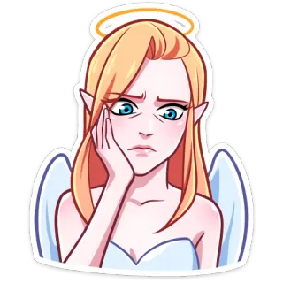 🤨 angel, cartoon, blonde, sad, cute, sticker whatsapp sticker