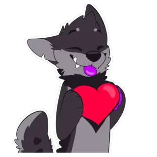 ❤️ lobo, coração, desenho animado, adesivo telegram sticker
