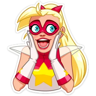 🤩 desenho animado, super-herói, mulher, menina, estrela, rosa, loira telegram sticker