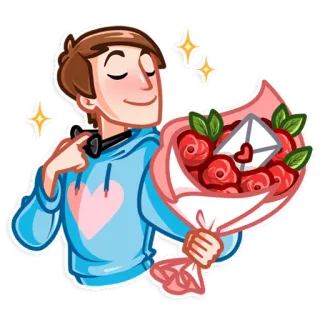 💐 Cartoon, Herz, Blumen, Liebe, Blumenstrauß telegram sticker