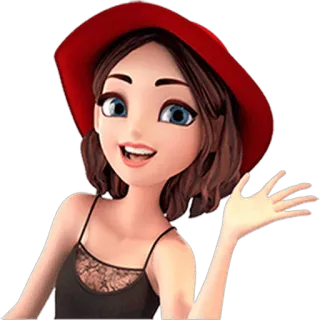 🖐 kobieta, dziewczyna, kreskówka, czerwony kapelusz, portret telegram sticker