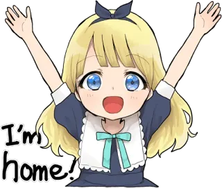 ✋ I'm home! Anime, Dziewczyna, Urocze, Witaj w domu whatsapp sticker