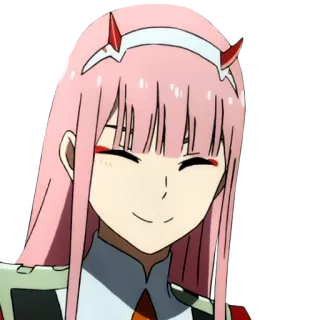 ☺️ Zero Two Darling in the Franxx anime, pink hair, horns, Zero Two, Darling in the Franxx telegram sticker