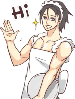 👋 Hi 애니메이션, 메이드, 남자, 만화, 인사, 손 흔들기 whatsapp sticker