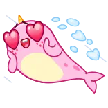 😍 narval, amor, corações, fofo, desenho animado, animal, rosa, vida marinha telegram sticker