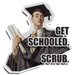 🎓 GET SCHOOLED, SCRUB. выпускной, школа, образование, выпускник, диплом, конфедератка, мантия telegram sticker