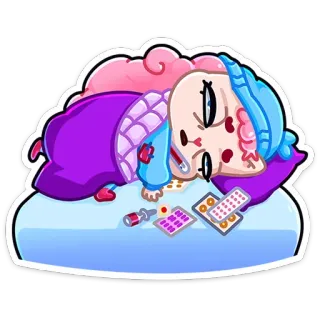 🤒 sakit, sakit, ranjang, obat, pil, lelah, flu telegram sticker