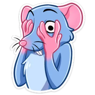 🤭 souris, mignon, dessin animé, animal, rongeur, autocollant, bleu, rose telegram sticker