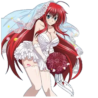 👰 anime, mulher, casamento, noiva, vestido, buquê, cabelo ruivo telegram sticker
