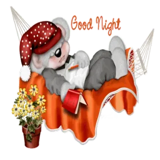 😍 Good Night спокойной ночи, коала, гамак, сонный, милый, мультфильм telegram sticker