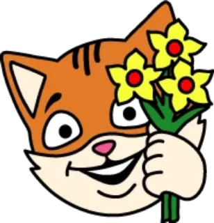 🥰 chat, fleurs, dessin animé, mignon, bouquet, animal, orange, jaune telegram sticker