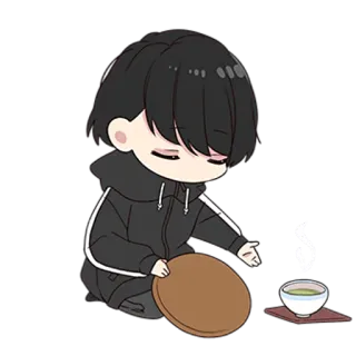 ☕ Chibi, Cérémonie du thé, Asiatique, Mignon, Kawaii, Assis, Traditionnel telegram sticker