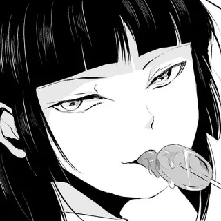 🍭 anime, mangá, pirulito, preto e branco, mulher, menina telegram sticker