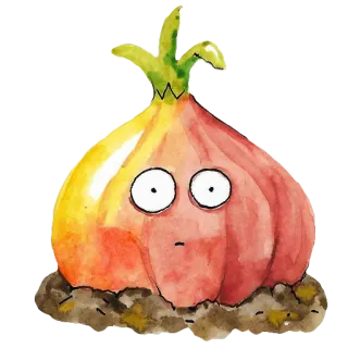 😳 Gemüse, Zwiebel, Pflanze, Essen, Aquarell, Illustration, Cartoon telegram sticker