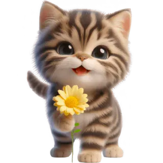 🌼 고양이, 새끼 고양이, 꽃, 귀여운, 동물, 애완동물, 노란색 telegram sticker