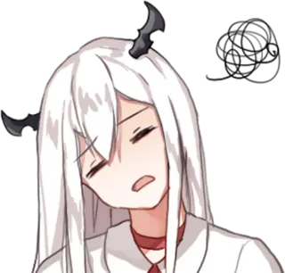 😑 Anime, Iblis, Lucu, Gadis, Stiker, Rambut Putih, Kelelahan telegram sticker