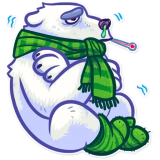 🤒 enfermo, oso polar, frío, gripe, termómetro, bufanda whatsapp sticker