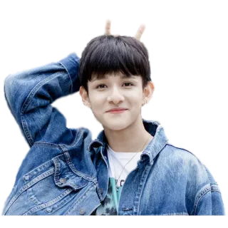 🤟 persona, sorridente, giacca di jeans, orecchie da coniglio telegram sticker