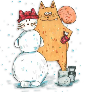 ⛄ кот, снег, снеговик, зима, животное, мультфильм, милый telegram sticker