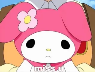 😔 My Melody miss u 마이멜로디, 산리오, 귀여운, 카와이, 보고싶어, 애니 telegram sticker