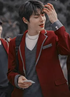 💄 Koreaans drama, schooluniform, student, mode, Aziatisch, esthetiek, rode blazer, K-pop telegram sticker