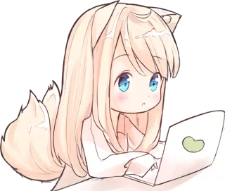 💻 อนิเมะ, สาวหูแมว, คาวาอิ, การ์ตูน, น่ารัก, แล็ปท็อป, หูสัตว์, จิบิ telegram sticker