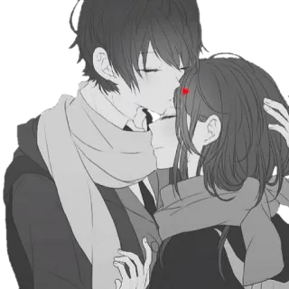 ❤ anime, couple, love, scarf, hug, kiss telegram sticker