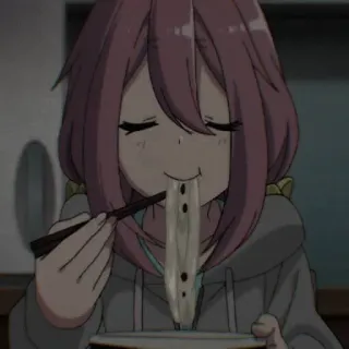 🐝 Nadeshiko Kagamihara Yuru Camp Anime, Niedlich, Essen, Nudeln, Camping, Charakter, Lächelnd telegram sticker